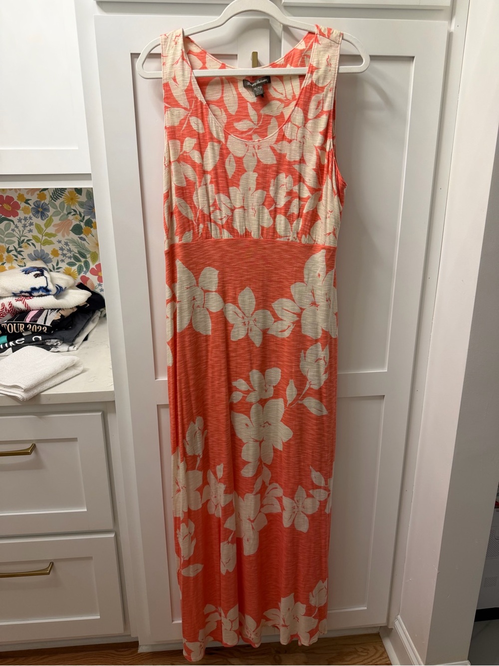 Tommy Bahama Coral and Cream Floral Sleeveless Maxi Dress